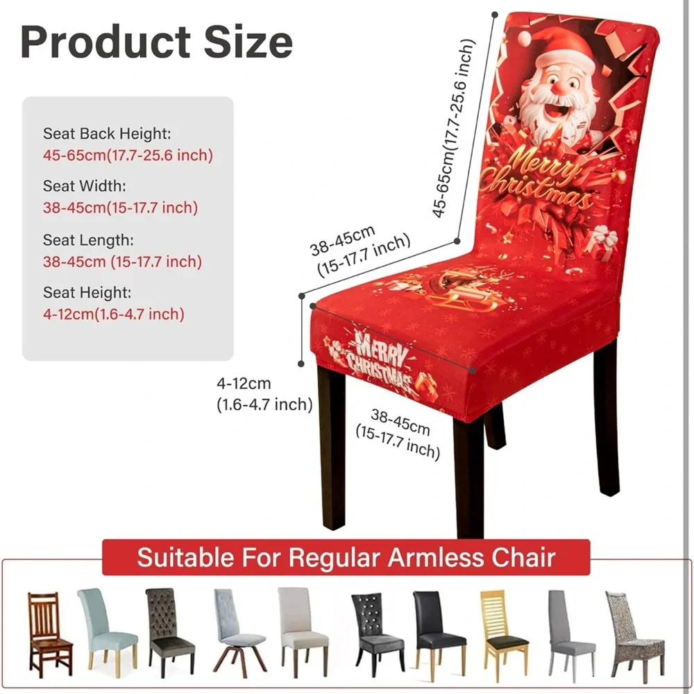 6PCS Christmas Dining Chair Covers Stretch Removable Washable Dining Room Chair